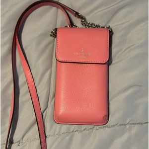 Kate Spade Leather North South Flap Crossbody Cellphone Card Holder Salmon pink
